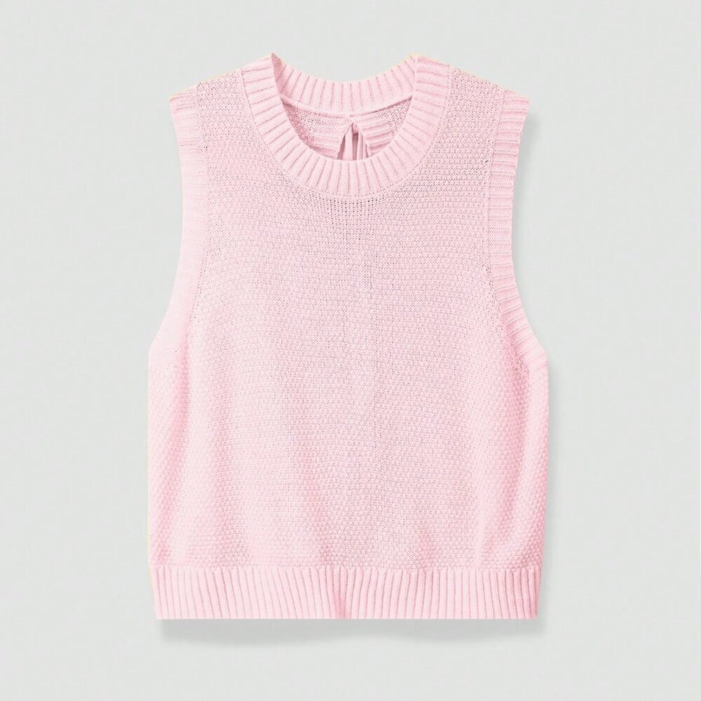 Baby Pink Casual Women's Round Neck Bow Tie Knitted Top - Picture 2 of 7